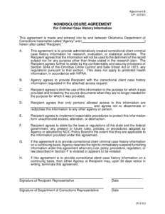 Attachment B OP[removed]NONDISCLOSURE AGREEMENT For Criminal Case History Information This agreement is made and entered into by and between Oklahoma Department of