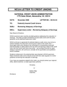 NCUA LETTER TO CREDIT UNIONS NATIONAL CREDIT UNION ADMINISTRATION 1775 Duke Street, Alexandria, VA[removed]DATE:  November 2009