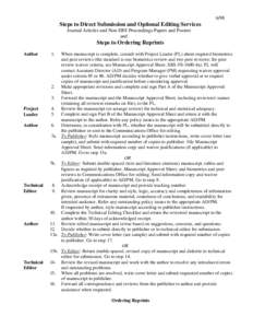 6/98  Steps to Direct Submission and Optional Editing Services Journal Articles and Non-SRS Proceedings Papers and Posters and