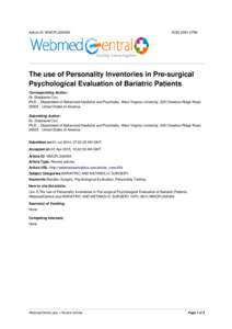 Article ID: WMCPLS00454  ISSNThe use of Personality Inventories in Pre-surgical Psychological Evaluation of Bariatric Patients