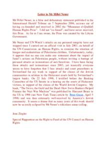 Criticism of the United Nations / UN Watch / UNHRC / Zionism / United Nations Special Rapporteurs / Hillel Neuer / World Jewish Congress / Jean Ziegler