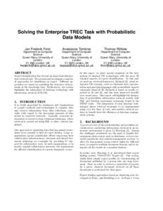 Solving the Enterprise TREC Task with Probabilistic Data Models Jan Frederik Forst Anastasios Tombros