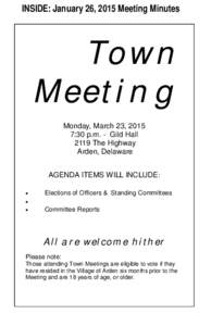 INSIDE: January 26, 2015 Meeting Minutes  Town Meeting Monday, March 23, 2015 7:30 p.m. - Gild Hall