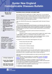 Hunter New England Communicable Diseases Bulletin Mar/Apr 2014 Volume 216 INDEX