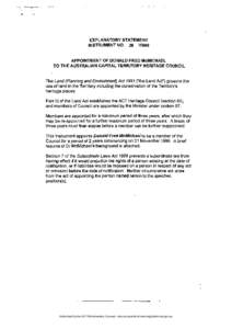 EXPLANATORY STATEMENT INSTRUMENT NO. 38 M996 APPOINTMENT OF DONALD FRED McMICHAEL TO THE AUSTRALIAN CAPITAL TERRITORY HERITAGE COUNCIL