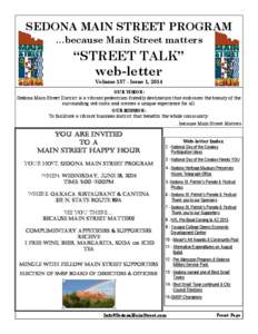 SEDONA MAIN STREET PROGRAM …because Main Street matters “STREET TALK” web-letter Volume[removed]Issue 1, 2014