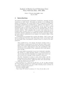 Analysis of Boston Local Television News Story Selection Bias, 1993–2002 Keith J. Winstein () May 22, 