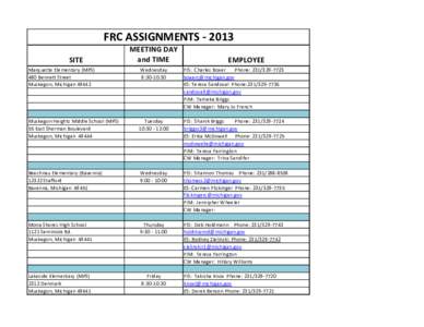 FRC ASSIGNMENTS[removed]SITE MEETING DAY and TIME