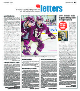 oPINION letters  SUNDAY, APRIL 20, 2014 SUNDAY