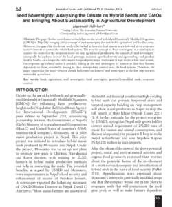 Journal of Forest and Livelihood[removed]October, 2014  Adhikari Seed Sovereignty: Analysing the Debate on Hybrid Seeds and GMOs and Bringing About Sustainability in Agricultural Development