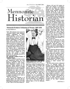 VOL XXXIV, NO. 4 - DECEMBER[removed]Mennonite Historian A PUBLICATION OF THE MENNONITE HERITAGE CENTRE and THE CENTRE FOR MB STUDIES IN CANADA