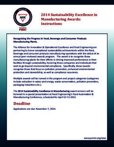 2014 Sustainability Excellence in Manufacturing Awards: Instructions Recognizing the Progress in Food, Beverage and Consumer Products Manufacturing Plants.