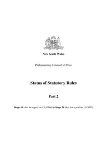 New South Wales  Parliamentary Counsel’s Office Status of Statutory Rules Part 2