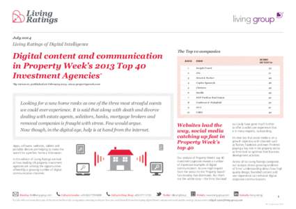 JulyLiving Ratings of Digital Intelligence Digital content and communication in Property Week’s 2013 Top 40