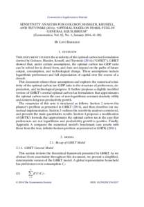 Econometrica Supplementary Material  SENSITIVITY ANALYSIS FOR GOLOSOV, HASSLER, KRUSELL, AND TSYVINSKI (2014): “OPTIMAL TAXES ON FOSSIL FUEL IN GENERAL EQUILIBRIUM” (Econometrica, Vol. 82, No. 1, January 2014, 41–8