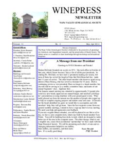 WINEPRESS NEWSLETTER NAPA VALLEY GENEALOGICAL SOCIETY NVGS Library 1701 Menlo Avenue, Napa, CA2252