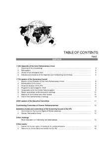 TABLE OF CONTENTS Page(s) MEETINGS 113th Assembly of the Inter-Parliamentary Union 1. Opening of the proceedings ..............................................................................................