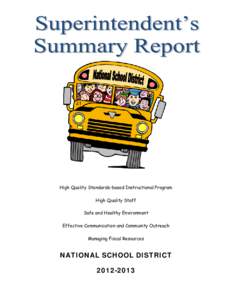 High Quality Standards-based Instructional Program High Quality Staff Safe and Healthy Environment Effective Communication and Community Outreach Managing Fiscal Resources