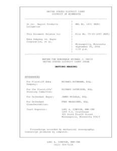 UNITED STATES DISTRICT COURT DISTRICT OF MINNESOTA -----------------------------------------------------------) In re: Baycol Products ) MDL No[removed]MJD) Litigation