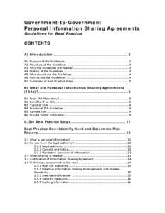 Government-to-Government Personal Information Sharing Agreements Guidelines for Best Practice CONTENTS A) Introduction ................................................................ 3