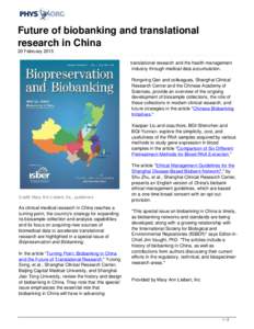 Future of biobanking and translational research in China