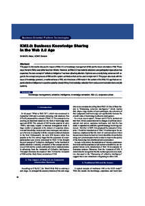 Business-Oriented Platform Technologies  KM2.0: Business Knowledge Sharing in the Web 2.0 Age SHIMAZU Hideo, KOIKE Shinichi