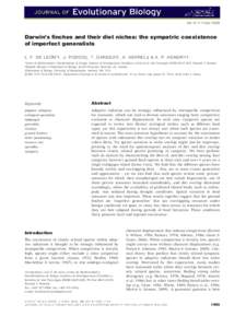 doi: jebDarwin’s finches and their diet niches: the sympatric coexistence of imperfect generalists  *†, J. PODOS‡, T. GARDEZI†, A. HERREL§ & A. P. HENDRY† L . F . D E L E ON