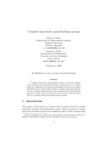 Complex hyperbolic quasi-Fuchsian groups John R. Parker, Department of Mathematical Sciences, Durham University, Durham, England 