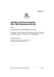 2003 No 321  New South Wales Ashfield Local Environmental Plan[removed]Amendment No 92)