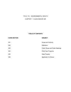 TITLE 178 – -ENVIRONMENTAL HEALTH CHAPTER 7 –-CLEAN INDOOR AIR TABLE OF CONTENTS CODE SECTION