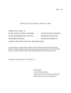 Page 1 of 8  EFFECTIVE 8:00 A.M. Monday, December 18, 2006 ORDER NO[removed]ROAD - 42