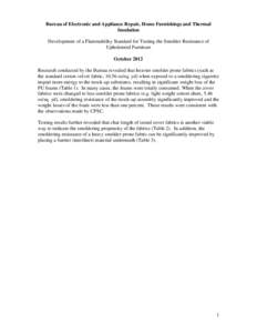 Bureau of Electronic and Appliance Repair, Home Furnishings and Thermal Insulation - Development of a Flammability Standard for Testing the Smolder Resistance of Upholstered Furniture