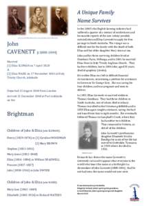 A Unique Family Name Survives John Cavenett & Eliza Sluman’s three surviving children: Henry, Eliza & John John CAVENETT [c1808-1844]