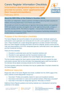 Carers Register Fact sheet: Information checklists