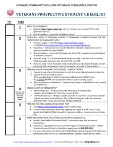 LEEWARD COMMUNITY COLLEGE VETERANS RESOURCES CENTER  VETERANS PROSPECTIVE STUDENT CHECKLIST “X”  STEP