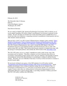 February 26, 2014 The Honorable John O. Brennan Director Central Intelligence Agency Washington, DC[removed]Dear Director Brennan: