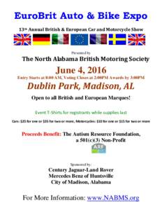 EuroBrit Auto & Bike Expo 13th Annual British & European Car and Motorcycle Show Presented by  The North Alabama British Motoring Society