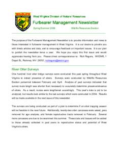 West Virginia Division of Natural Resources  Furbearer Management Newsletter Spring/SummerWildlife Resources Section