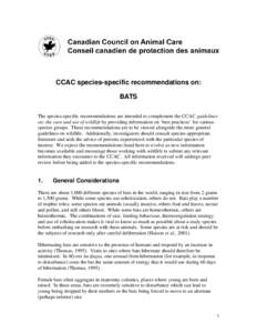 CCAC species-specific recommendations on: BATS The species-specific recommendations are intended to complement the CCAC guidelines on: the care and use of wildlife by providing information on ‘best practices’ for var