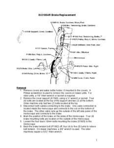 ISO1004R Brake Replacement  Removal 1. Remove covers and water bottle holder, if mounted to the covers. A Philips screwdriver is used to remove the covers on newer units. For older units, a 1/8” Allen wrench or socket 