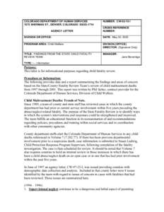 COLORADO DEPARTMENT OF HUMAN SERVICES 1575 SHERMAN ST., DENVER, COLORADO[removed]AGENCY LETTER NUMBER: CW[removed]I CROSS REFERENCE