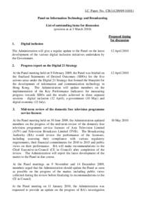 LC Paper No. CB[removed]) Panel on Information Technology and Broadcasting List of outstanding items for discussion (position as at 3 March[removed]Proposed timing for discussion