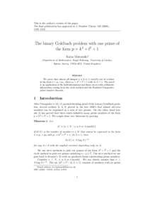 This is the author’s version of the paper. The final publication has appeared in J. Number Theory), 1195–1210. The binary Goldbach problem with one prime of the form p = k 2 + l2 + 1