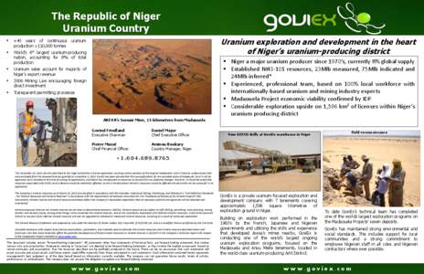 The Republic of Niger Uranium Country  +40 years of continuous production >110,000 tonnes
