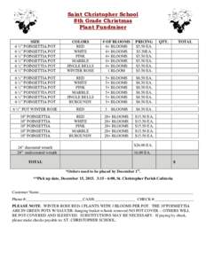 Saint Christopher School 8th Grade Christmas Plant Fundraiser SIZE 4 ½” POINSETTIA POT 4 ½” POINSETTIA POT