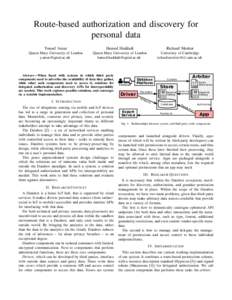 Route-based authorization and discovery for personal data Yousef Amar Hamed Haddadi