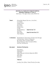 Paper NoMINUTES of the COMPLAINTS COMMITTEE MEETING Wednesday 9 September ata.m. Gate House, 1 Farringdon Street, London EC4M 7LG