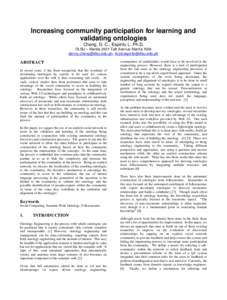 Increasing community participation for learning and validating ontologies Cheng, D. C., Espiritu L. Ph.D. DLSU – Manila 2401 Taft Avenue Manila 1004 , 