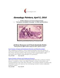 Genealogy Pointers, April 5, 2016    48-Hour Bonanza on 8 Classic Kentucky Books