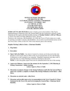 NOTICE OF PUBLIC HEARINGS AND MEETING OF THE TAYLOR PLANNING & ZONING COMMISSION ON TUESDAY, OCTOBER 1, 2013 AT 7:00 P.M. AT THE TAYLOR TOWN HALL